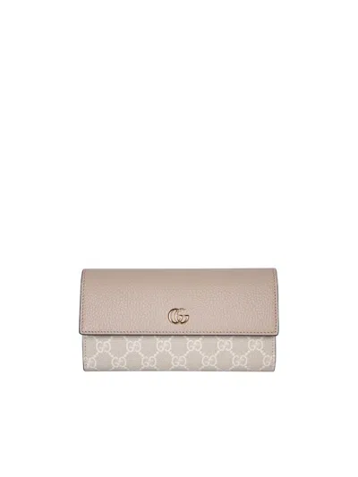 Gucci Continental Marmon Gg Monogram Beige Wallet In White