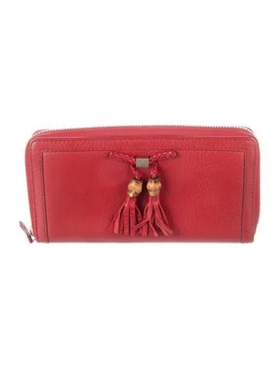 Pre-owned Gucci Continental Zip Bamboo Accent Continental Wallet In Red