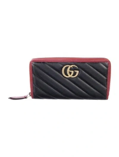 Pre-owned Gucci Continental Zip Leather Continental Wallet In Black