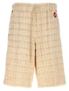 Gucci Contrast Band Tweed Bermuda Shorts Bermuda And Short White In Brown