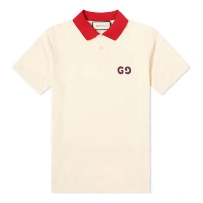 Gucci Contrast Collar Logo Printed Polo Shirt For Men Cream In Neutral