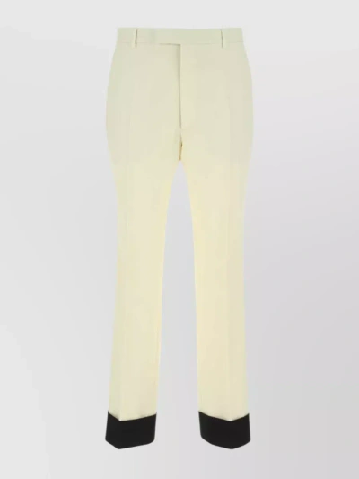 Gucci Contrast Hem Wool Blend Trousers In Cream