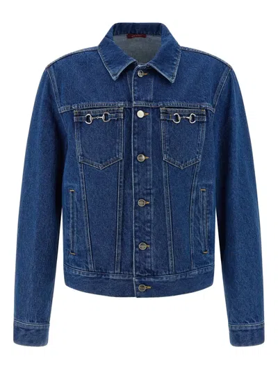 Gucci Contrast-stitching Horsebit Denim Jacket In Blue