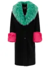 Gucci Black Contrast-trim Shearling-collar Coat In Blue