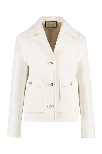 Gucci Contrasting Color Canvas Jacket For Women In White