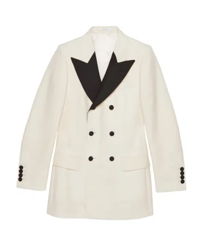 Gucci Contrasting-lapel Double-breasted Jacket In White