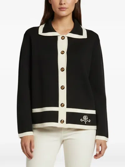 Pre-owned Gucci Contrast-trim Knitted Button Up Jacket In Black