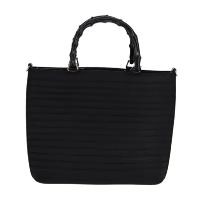 Pre-owned Gucci Convertible Bamboo Zip Tote Nylon Black Nylon Tote Bag Bag ()