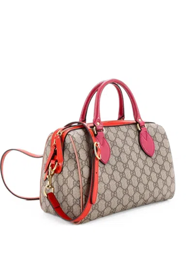 Pre-owned Gucci Convertible Boston Bag Gg Coated Canvas And Leather Small Satchel In Brown