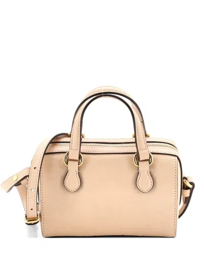 Pre-owned Gucci Convertible Boston Bag Jumbo Gg Embossed Leather Super Mini Crossbody Bag In Neutral