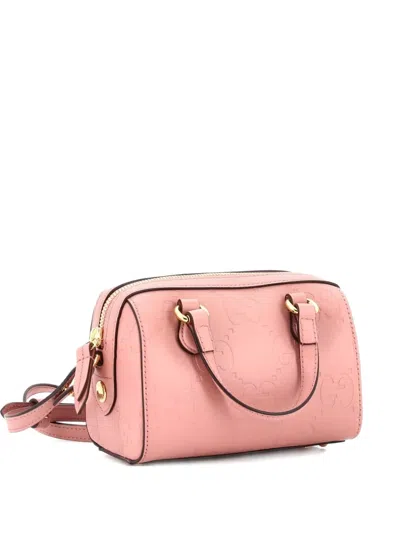 Pre-owned Gucci Convertible Boston Bag Jumbo Gg Embossed Leather Super Mini Crossbody Bag In Pink