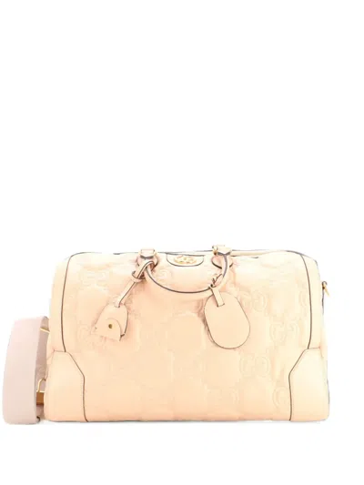 Pre-owned Gucci Convertible Boston Top Handle Bag Gg Matelasse Leather Medium Travel Bag In Neutrals