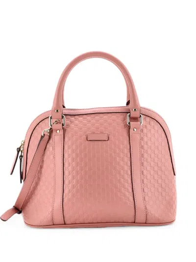 Pre-owned Gucci Convertible Dome Microssima Leather Medium Satchel In Pink