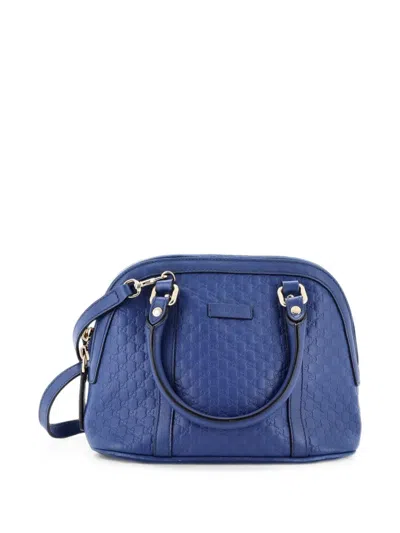 Pre-owned Gucci Convertible Dome Microssima Leather Mini Satchel In Blue