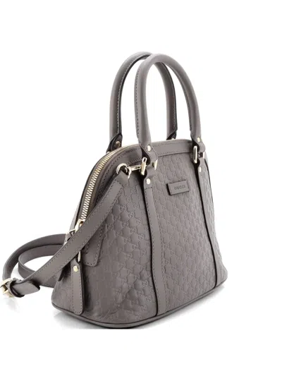 Pre-owned Gucci Convertible Dome Microssima Leather Mini Satchel In Gray