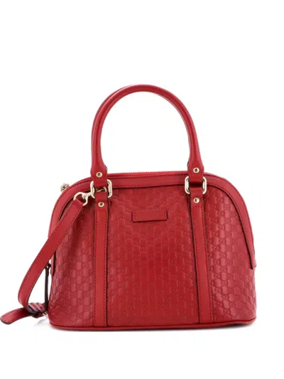 Pre-owned Gucci Convertible Dome Microssima Leather Mini Satchel In Red