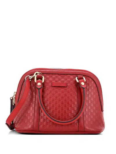 Pre-owned Gucci Convertible Dome Microssima Leather Mini Satchel In Red