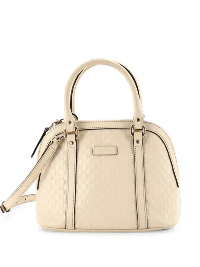Pre-owned Gucci Convertible Dome Microssima Leather Mini Satchel In White