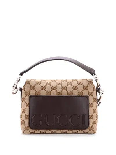 Pre-owned Gucci Convertible Flap Crossbody Bag Gg Canvas Small Shoulder Bag In Brown