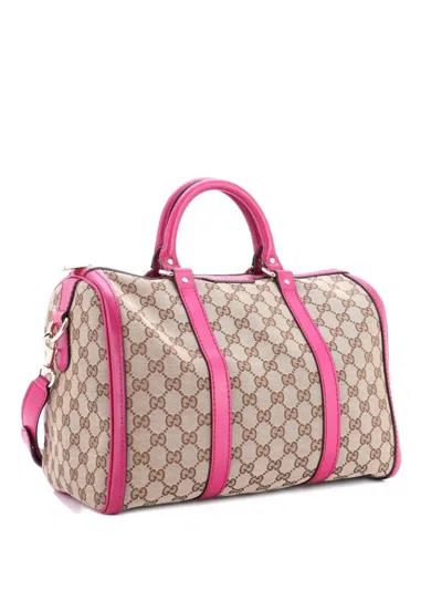 Pre-owned Gucci Convertible Joy Boston Bag Gg Canvas With Leather Medium Satchel In Neutral