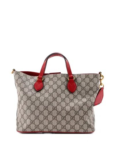 Pre-owned Gucci Convertible Soft Gg Coated Canvas With Applique Small Tote Bag In Brown