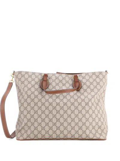 Pre-owned Gucci Convertible Soft Gg Coated Canvas With Leather Medium Tote Bag In Brown