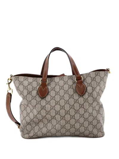 Pre-owned Gucci Convertible Soft Gg Coated Canvas With Leather Small Tote Bag In Brown