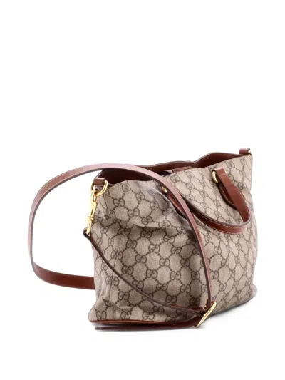 Pre-owned Gucci Convertible Soft Gg Coated Canvas With Leather Small Tote Bag In Brown