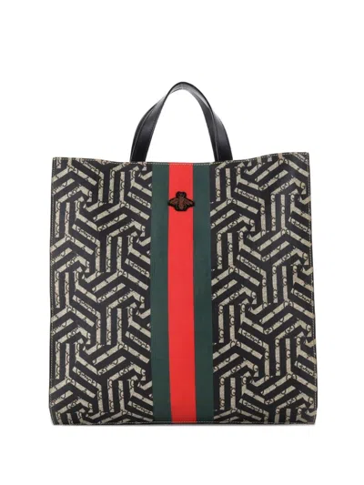 Pre-owned Gucci Convertible Soft Open Caleido Gg Coated Canvas Tote Bag In Brown