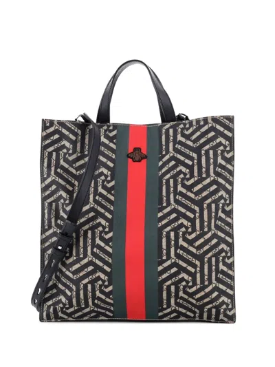Pre-owned Gucci Convertible Soft Open Caleido Gg Coated Canvas Tote Bag In Brown