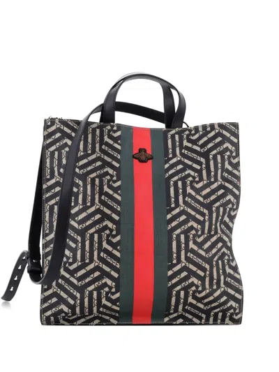 Pre-owned Gucci Convertible Soft Open Caleido Gg Coated Canvas Tote Bag In Brown