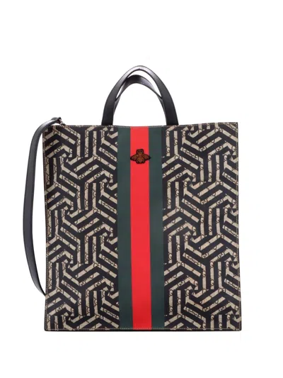 Pre-owned Gucci Convertible Soft Open Caleido Gg Coated Canvas Tote Bag In Brown