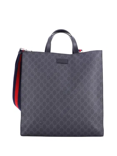 Pre-owned Gucci Convertible Soft Open Gg Coated Canvas Tall Tote Bag In Black