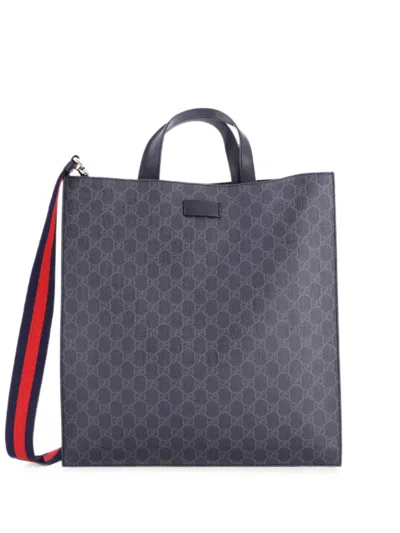 Pre-owned Gucci Convertible Soft Open Gg Coated Canvas Tall Tote Bag In Black