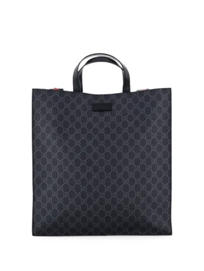 Pre-owned Gucci Convertible Soft Open Gg Coated Canvas Tall Tote Bag In Black