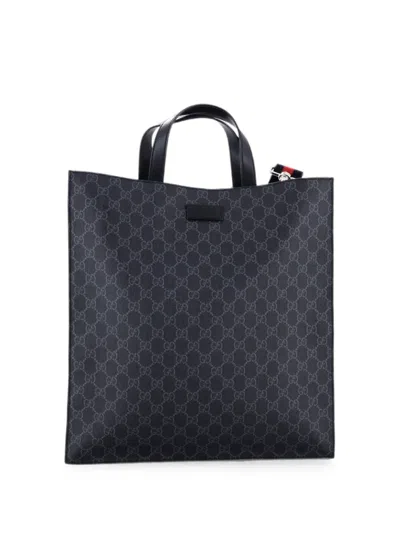 Pre-owned Gucci Convertible Soft Open Gg Coated Canvas Tall Tote Bag In Black
