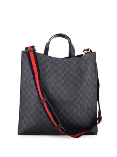 Pre-owned Gucci Convertible Soft Open Gg Coated Canvas Tall Tote Bag In Black