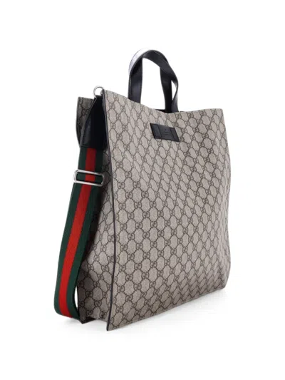 Pre-owned Gucci Convertible Soft Open Gg Coated Canvas Tall Tote Bag In Brown