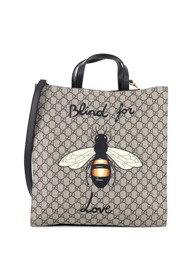 Pre-owned Gucci Convertible Soft Open Printed Gg Coated Canvas Tall Tote Bag In Brown