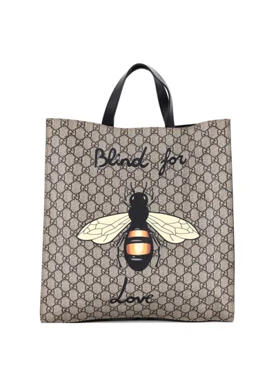 Pre-owned Gucci Convertible Soft Open Printed Gg Coated Canvas Tall Tote Bag In Brown