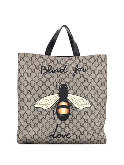 Pre-owned Gucci Convertible Soft Open Printed Gg Coated Canvas Tall Tote Bag In Brown