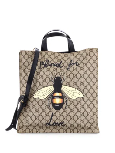 Pre-owned Gucci Convertible Soft Open Printed Gg Coated Canvas Tall Tote Bag In Brown