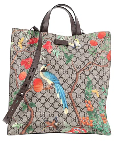 Gucci Convertible Soft Open Tote Tian Print Gg Coated Tall (authentic Pre-  Loved) In Multi