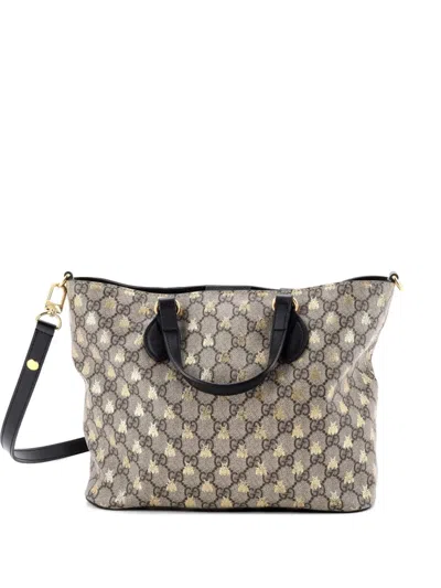 Pre-owned Gucci Convertible Soft Printed Gg Coated Canvas Small Tote Bag In Black