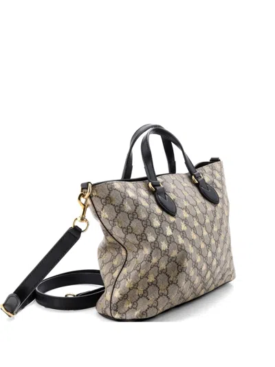 Pre-owned Gucci Convertible Soft Printed Gg Coated Canvas Small Tote Bag In Brown