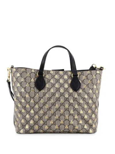Pre-owned Gucci Convertible Soft Printed Gg Coated Canvas Small Tote Bag In Brown