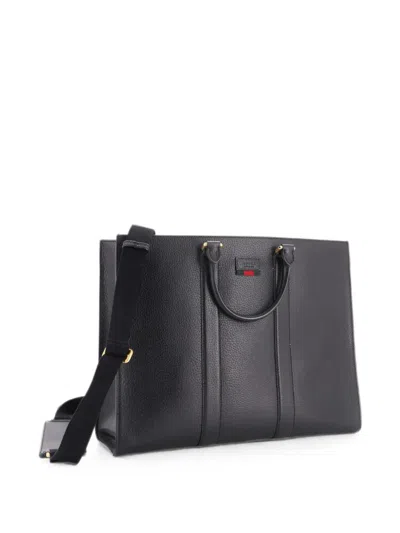 Pre-owned Gucci Convertible Soft Web Open Leather Tote Bag In ブラック