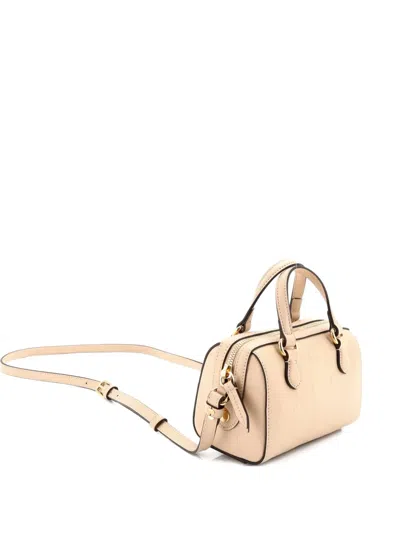 Pre-owned Gucci Convertible Top Handle Bag Jumbo Gg Embossed Leather Mini Satchel In Neutral