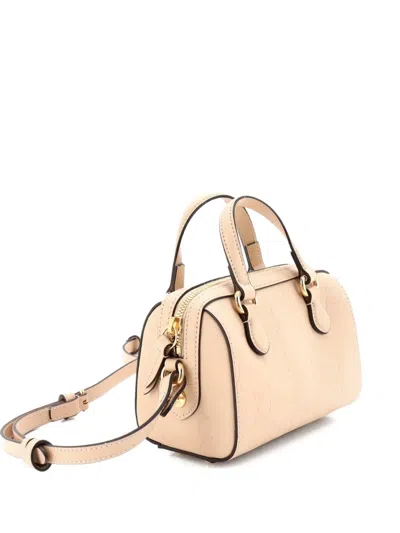 Pre-owned Gucci Convertible Top Handle Bag Jumbo Gg Embossed Leather Mini Satchel In Neutral