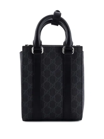 Pre-owned Gucci Convertible Web Open Gg Coated Canvas Mini Tote Bag In Blue